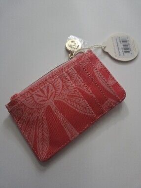 Spartina 449 Zip Card Holder Palmetto Frond Deep Orange NEW
